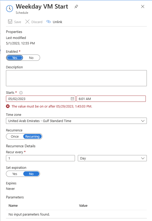 Start VM Schedule